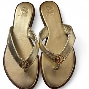Tory burch gold leather sandals